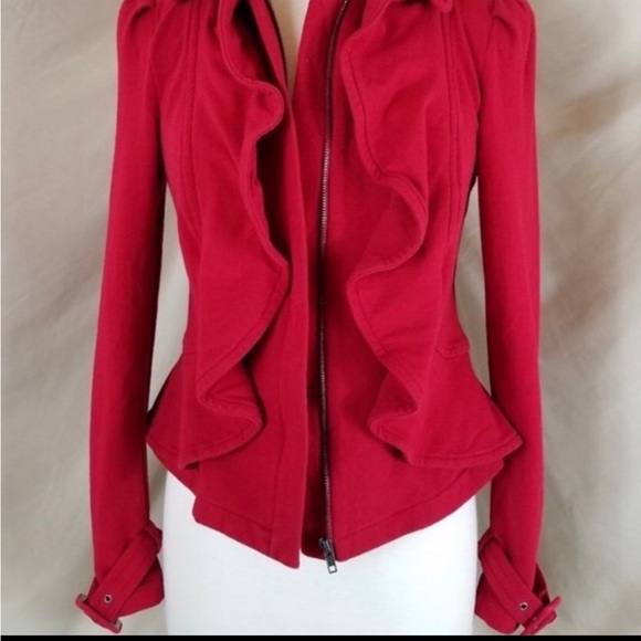 I.N.C. ruffled zip up in red - Picture 3 of 6